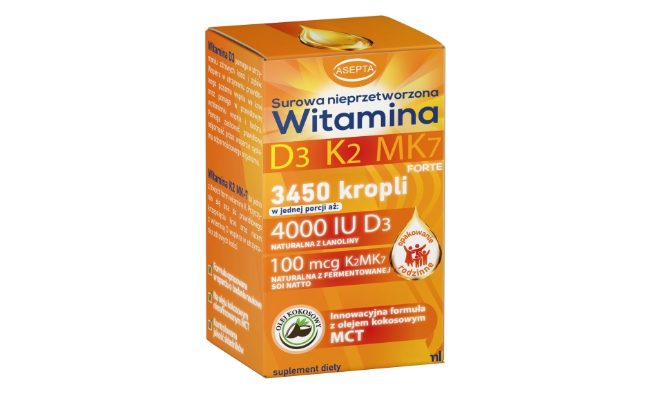 Witamina D3 K2 MK7 (D3 4000IU K2 100mcg) krople 30ml Asepta