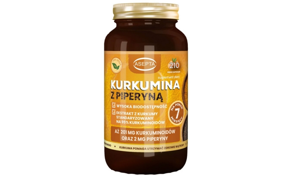 Kurkumina z piperyną (kurkuma i pieprz czarny) 210kapsułek Asepta