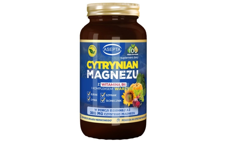 Cytrynian Magnezu z witaminą B6 100kapsułek Asepta