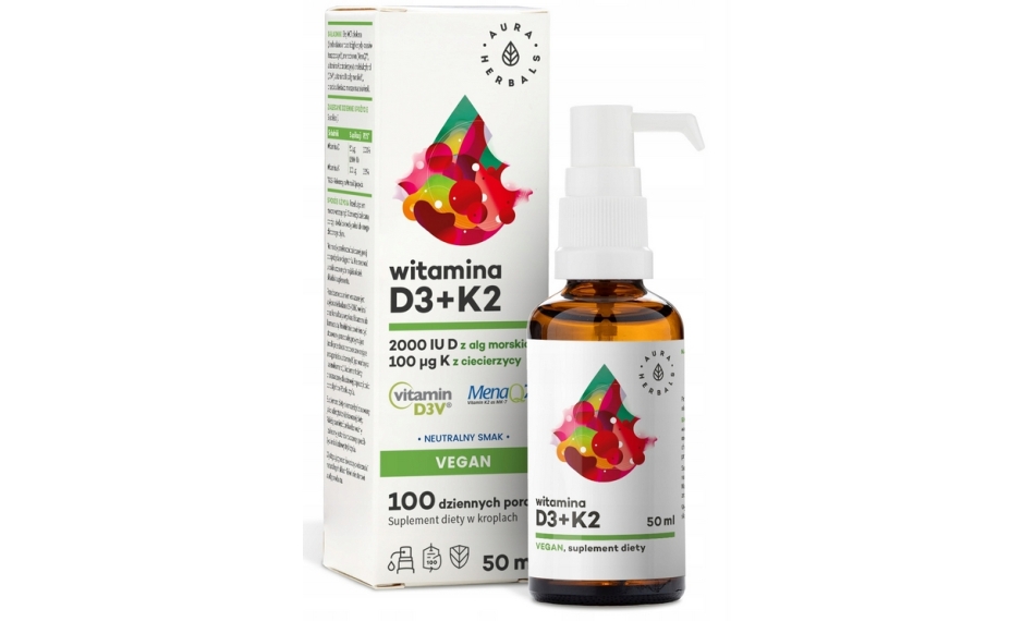 Aura Herbals Witamina D3 2000 IU + K2 Vegan krople 50ml PROMOCJA