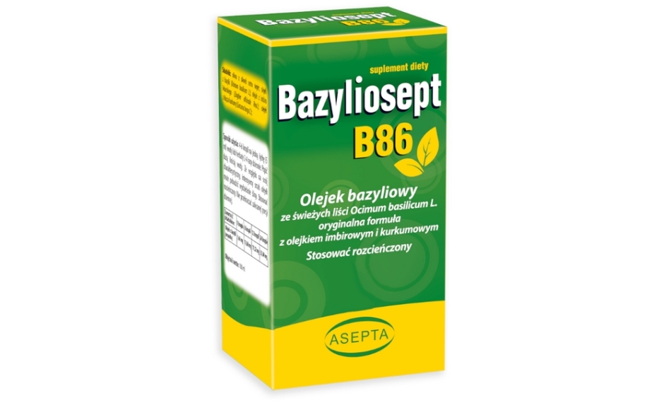 Bazyliosept B86 olejek z imbiru i kurkumy płyn 10ml Asepta data: 30.09.2025r.